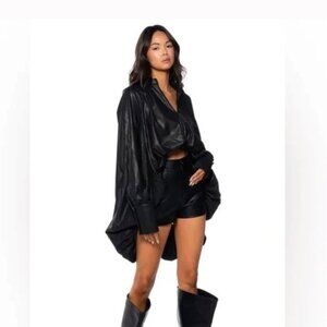 AKIRA FAUX LEATHER HIGH LOW BLOUSE- NEVER WORN, NO TAGS